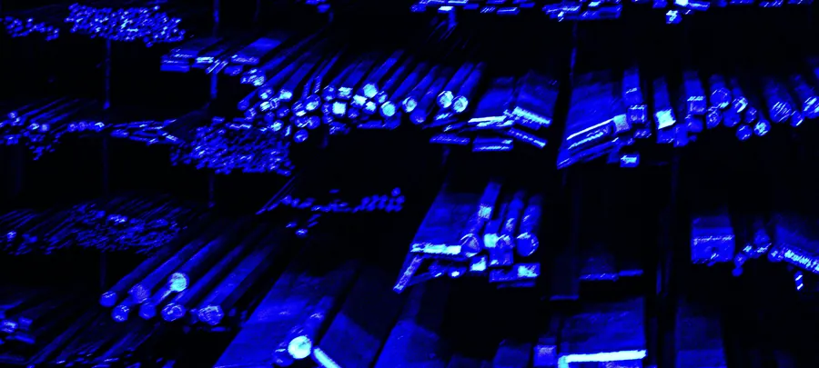Rows of server hardware lit with blue lights